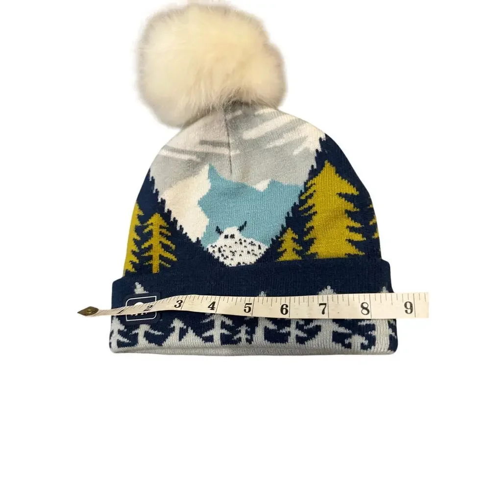 Turtle Fur Kids Pom Pom Beanie Hat Mountain Forest Knit Winter Acrylic Blue OS